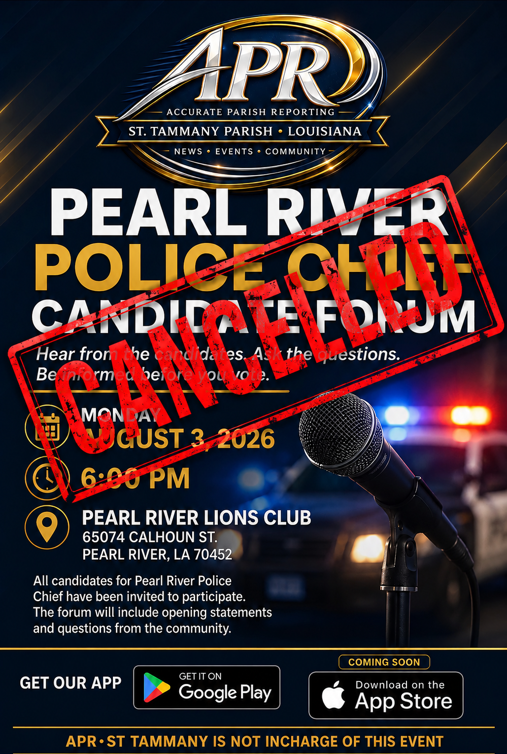 CANCELLED. Pearl River Police Chief Candidate Forum