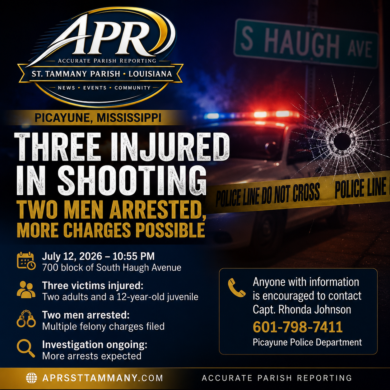 Three Injured in Picayune Shooting; Two Men Arrested, More Charges Possible