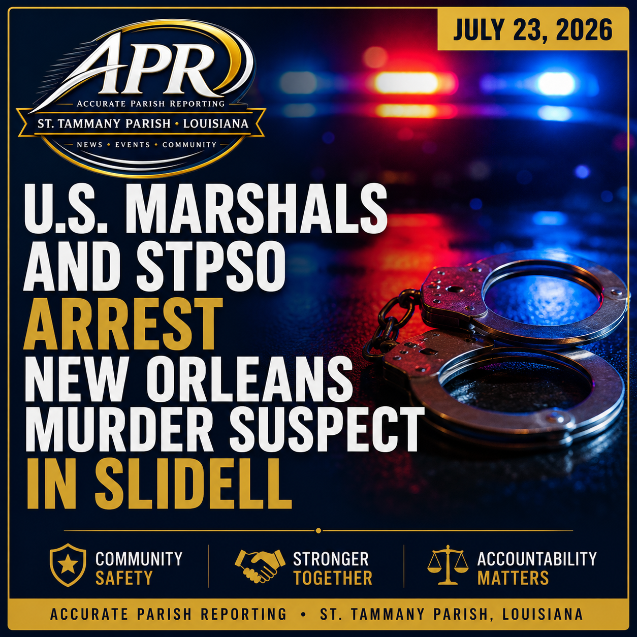 U.S. MARSHALS TASK FORCE ARRESTS NEW ORLEANS MURDER SUSPECT IN SLIDELL AREA