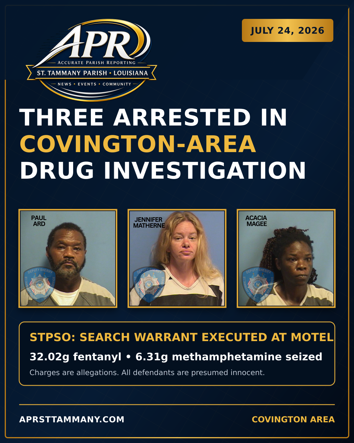 THREE ARRESTED FOLLOWING COVINGTON-AREA MOTEL DRUG INVESTIGATION