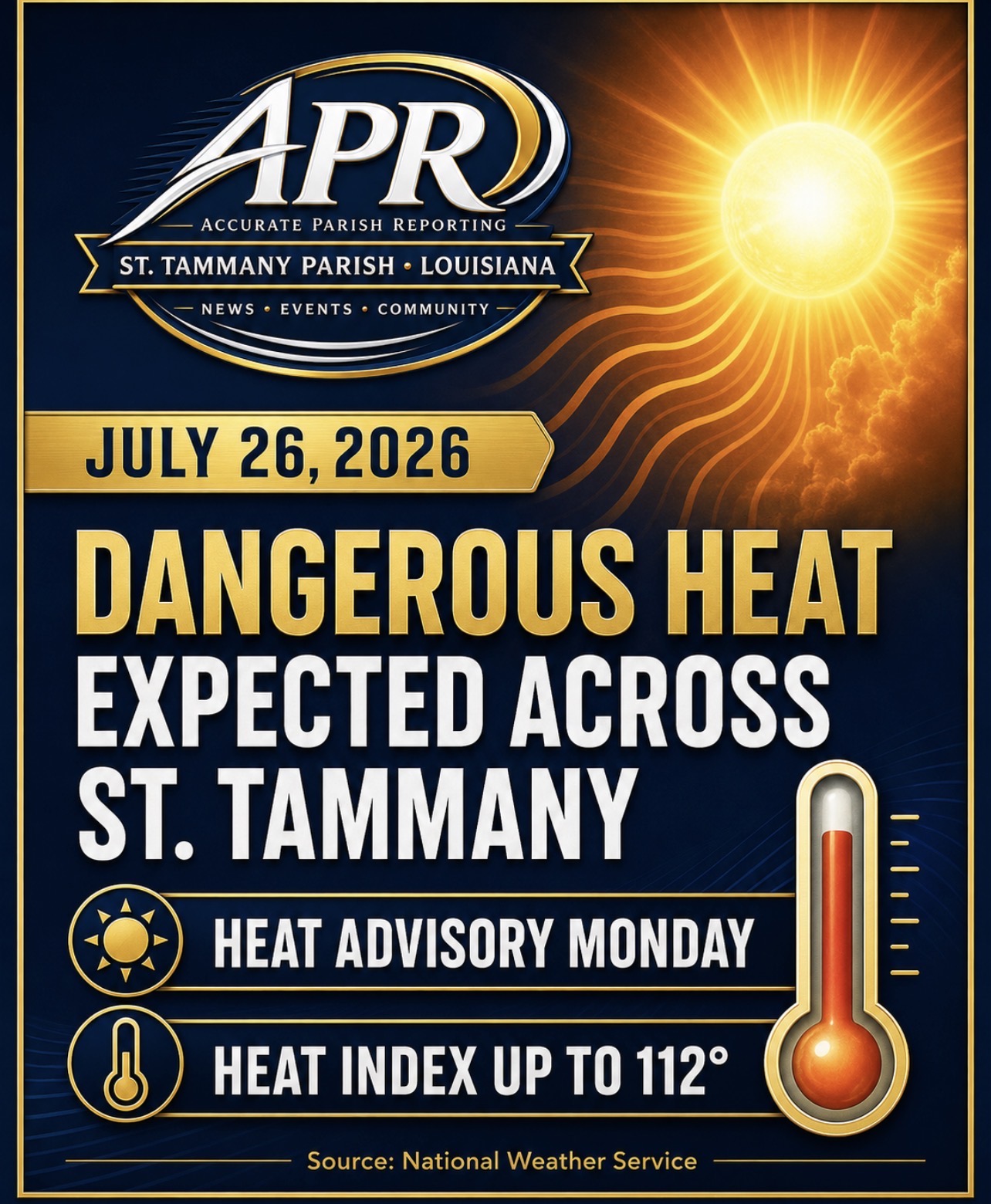 Heat Advisory Issued for Monday as Heat Index Could Reach 112 in St. Tammany