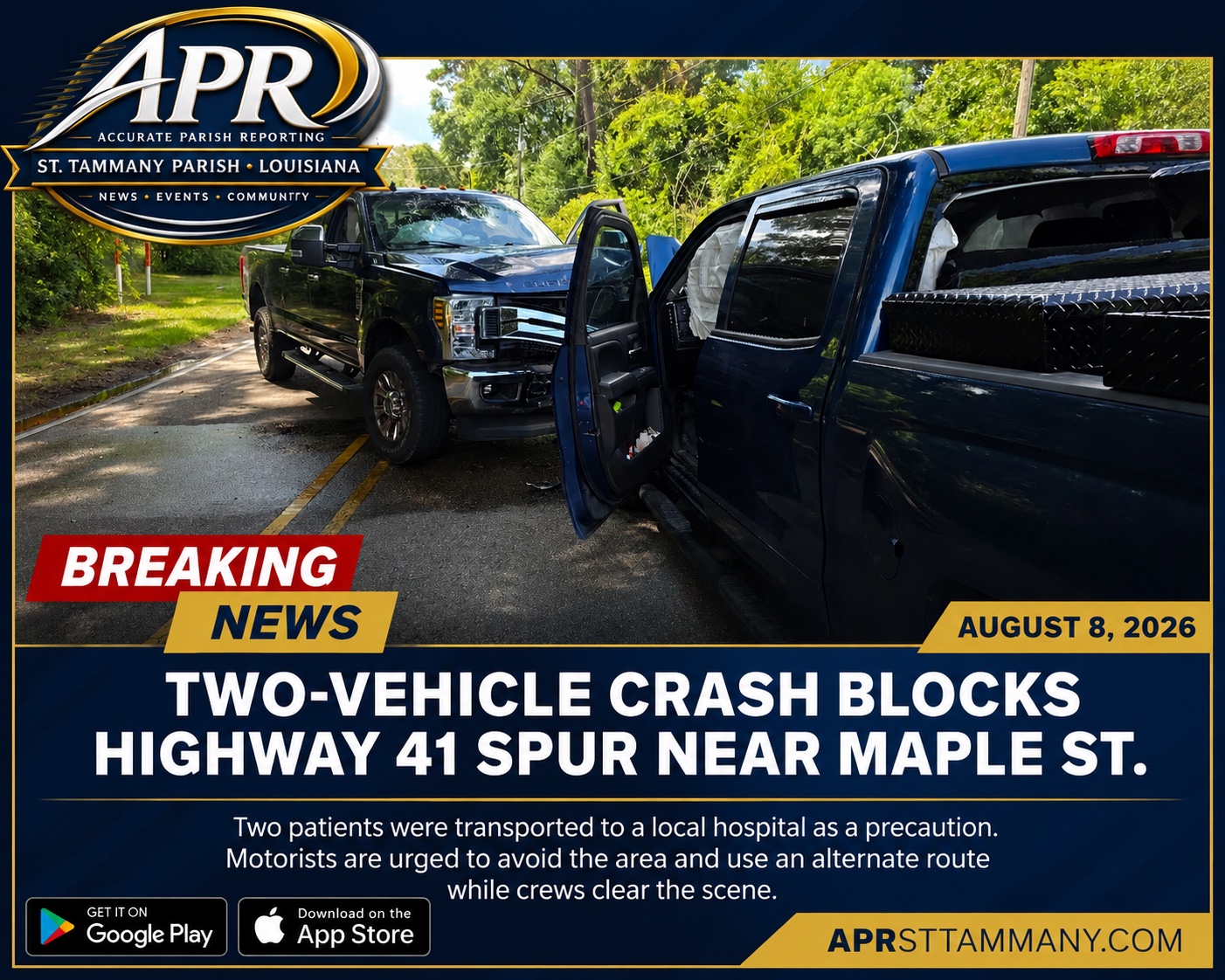 Two-Vehicle Crash Blocks Highway 41 Spur Near Maple Street in Pearl River