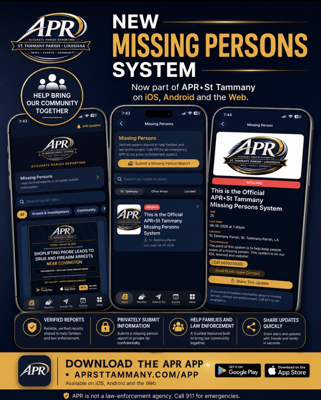 APR•St Tammany Launching New Missing Persons System Across iOS, Android and Web