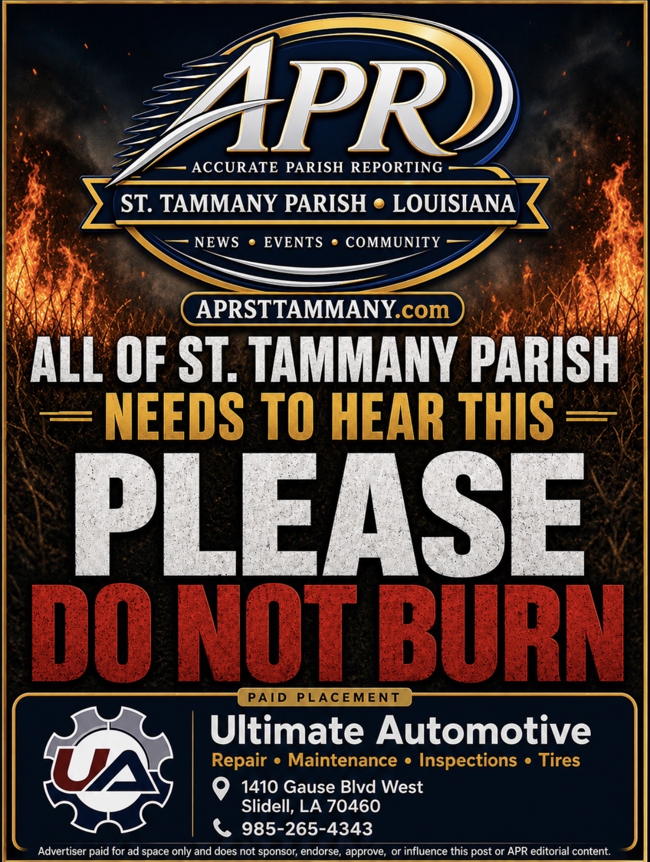 PLEASE DO NOT BURN: Dry Conditions Raise Fire Concerns Across St. Tammany Parish