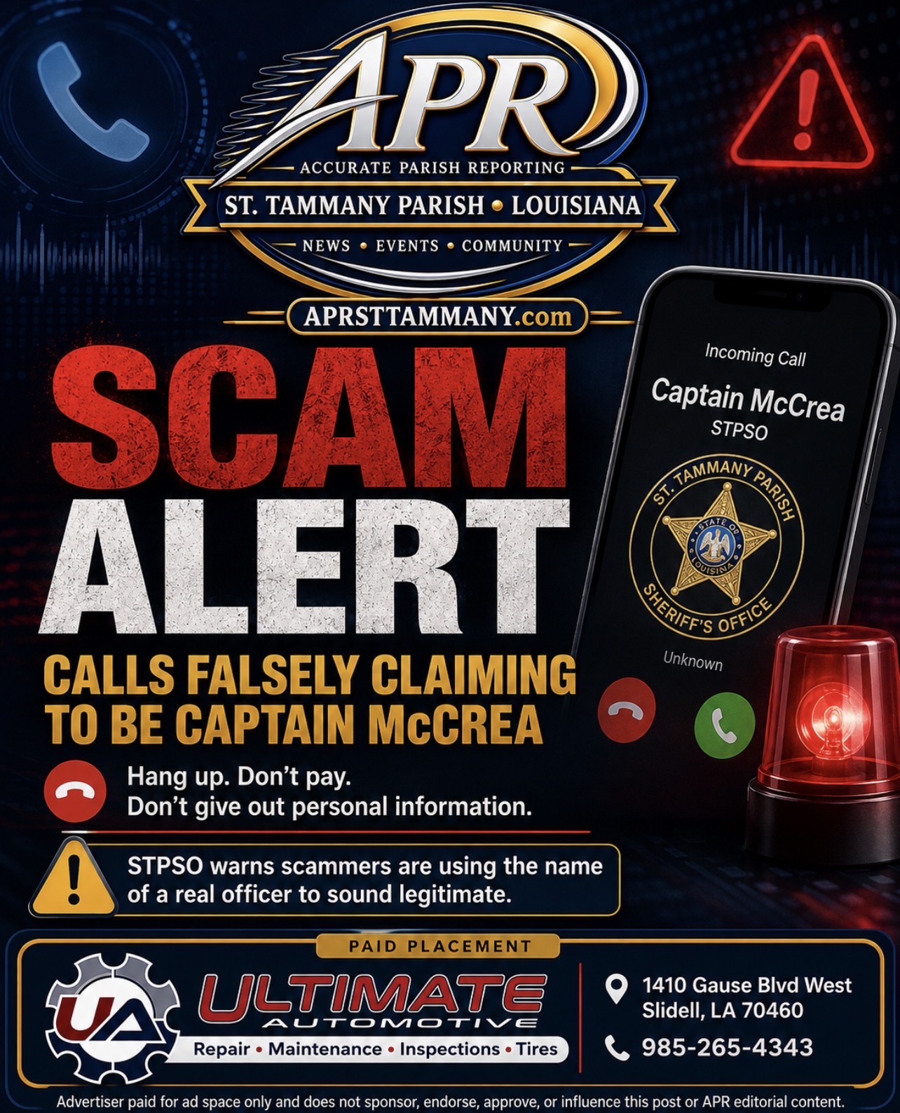 STPSO Warns Residents About Scam Calls Using Captain’s Name.