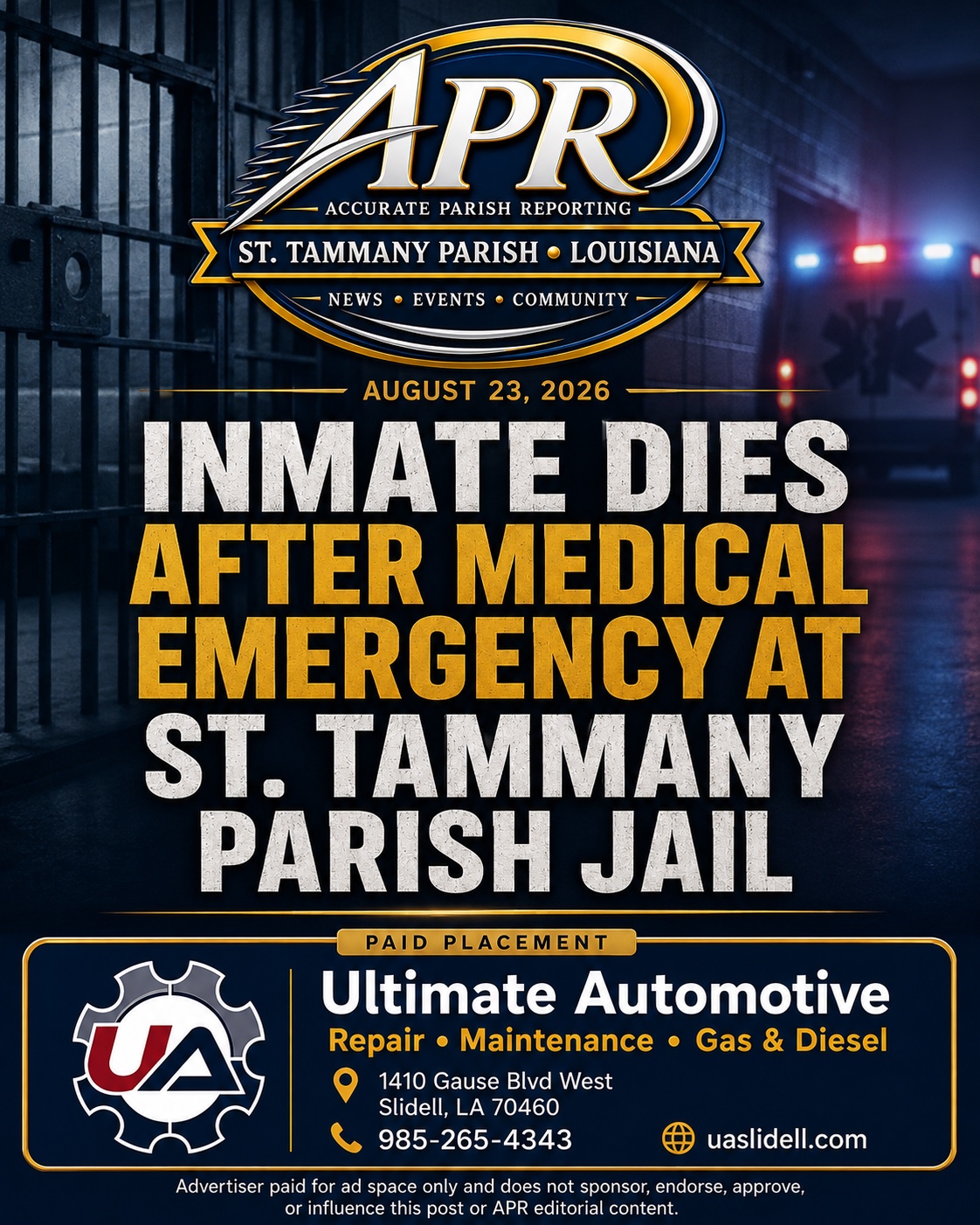 Inmate Dies Following Medical Emergency at St. Tammany Parish Jail