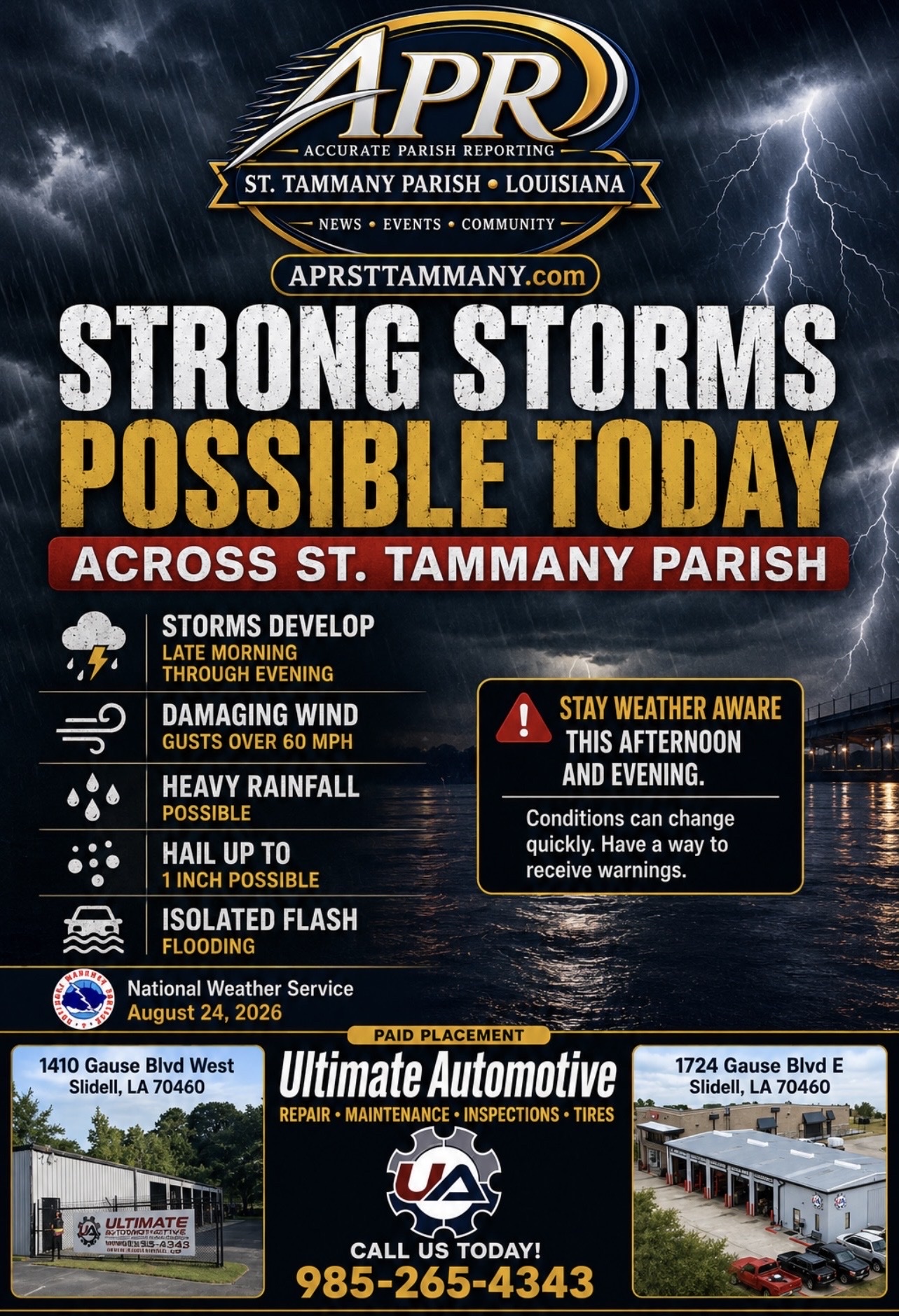 Strong Storms Possible Across St. Tammany Parish Today