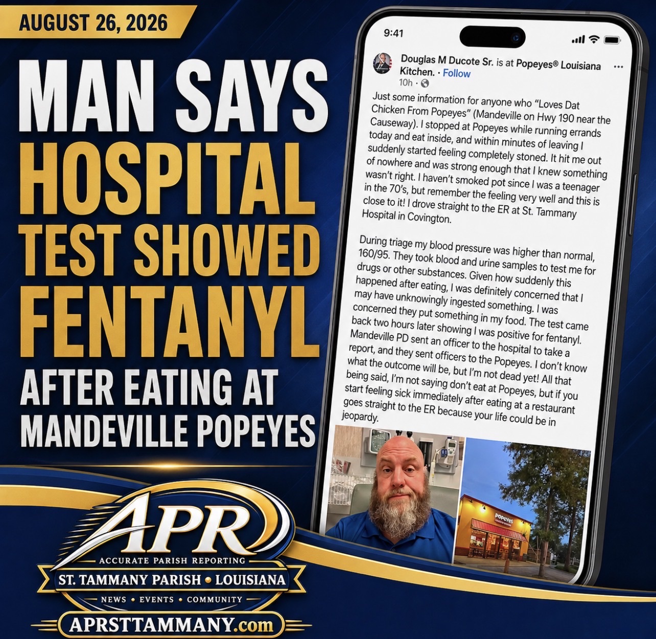 Man Says Hospital Test Showed Fentanyl After Eating at Mandeville Popeyes