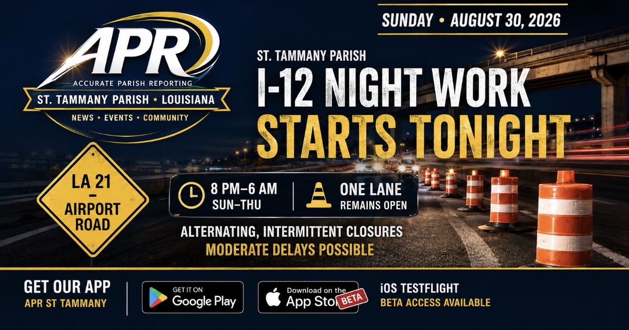 I-12 Night Work Starts Tonight Between LA 21 and Airport Road