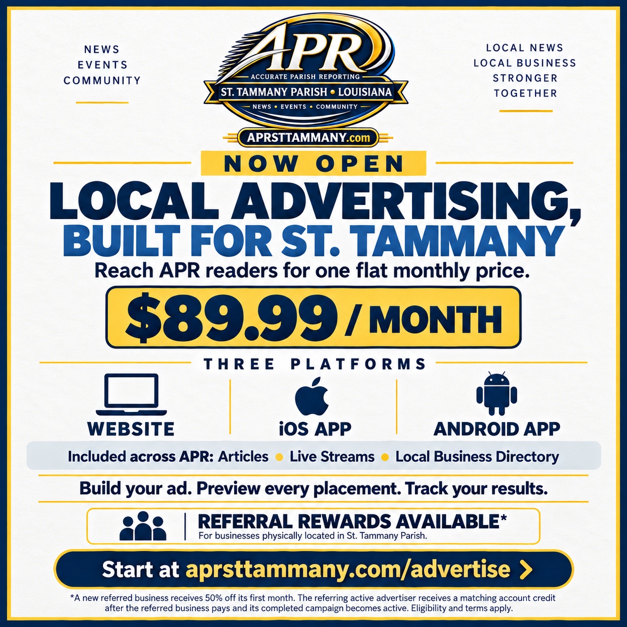 LOCAL ADVERTISING IS NOW OPEN WITH APR•ST TAMMANY!