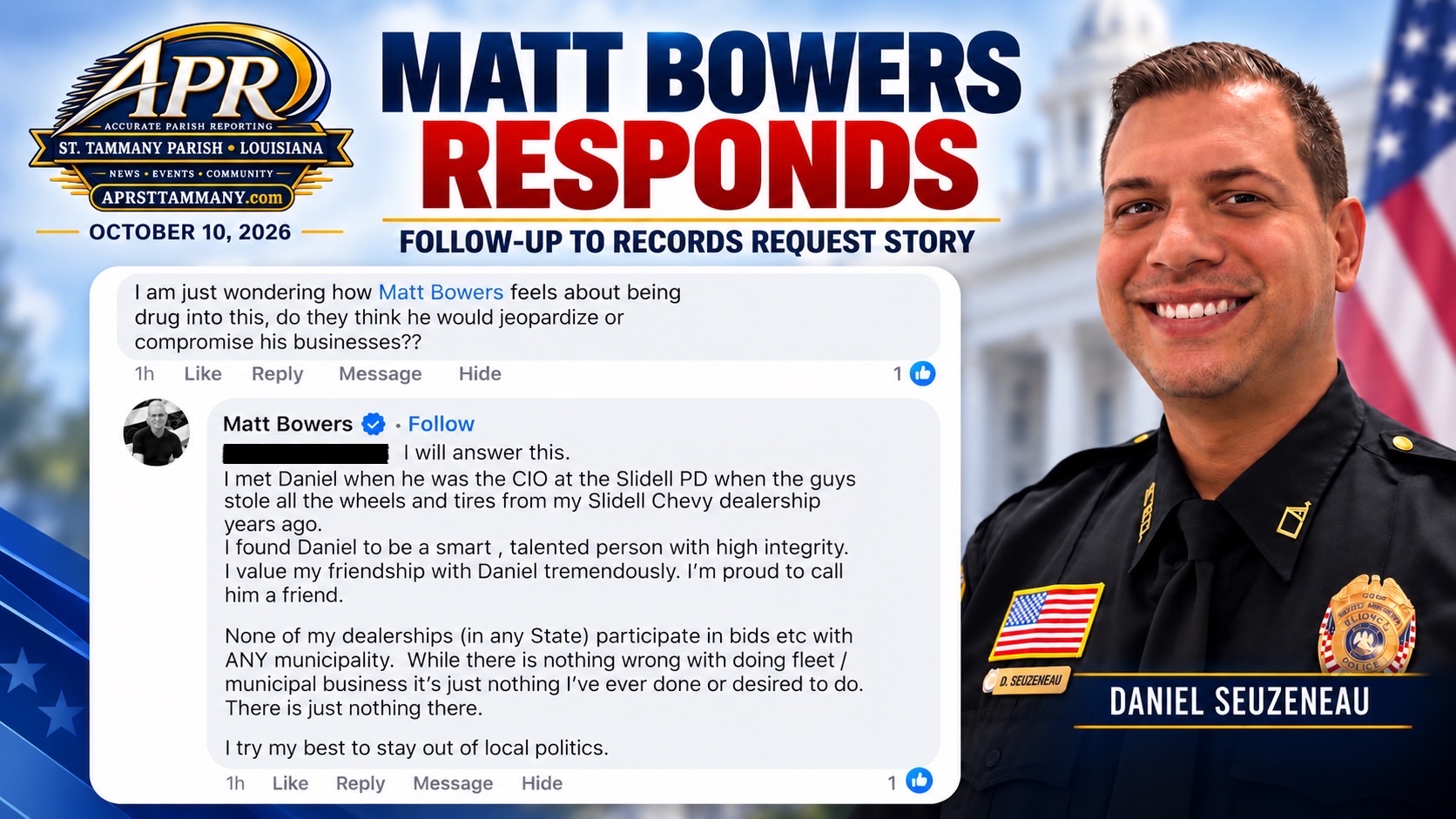 Matt Bowers Responds to Records Request Controversy Involving Sheriff Candidate Daniel Seuzeneau