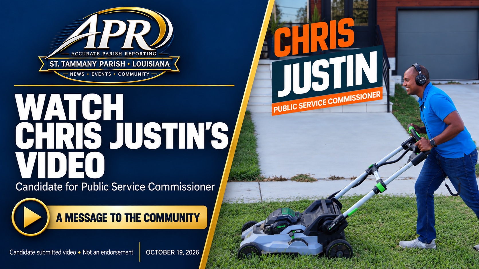 CANDIDATE VIDEO: CHRIS JUSTIN
October 19, 2026