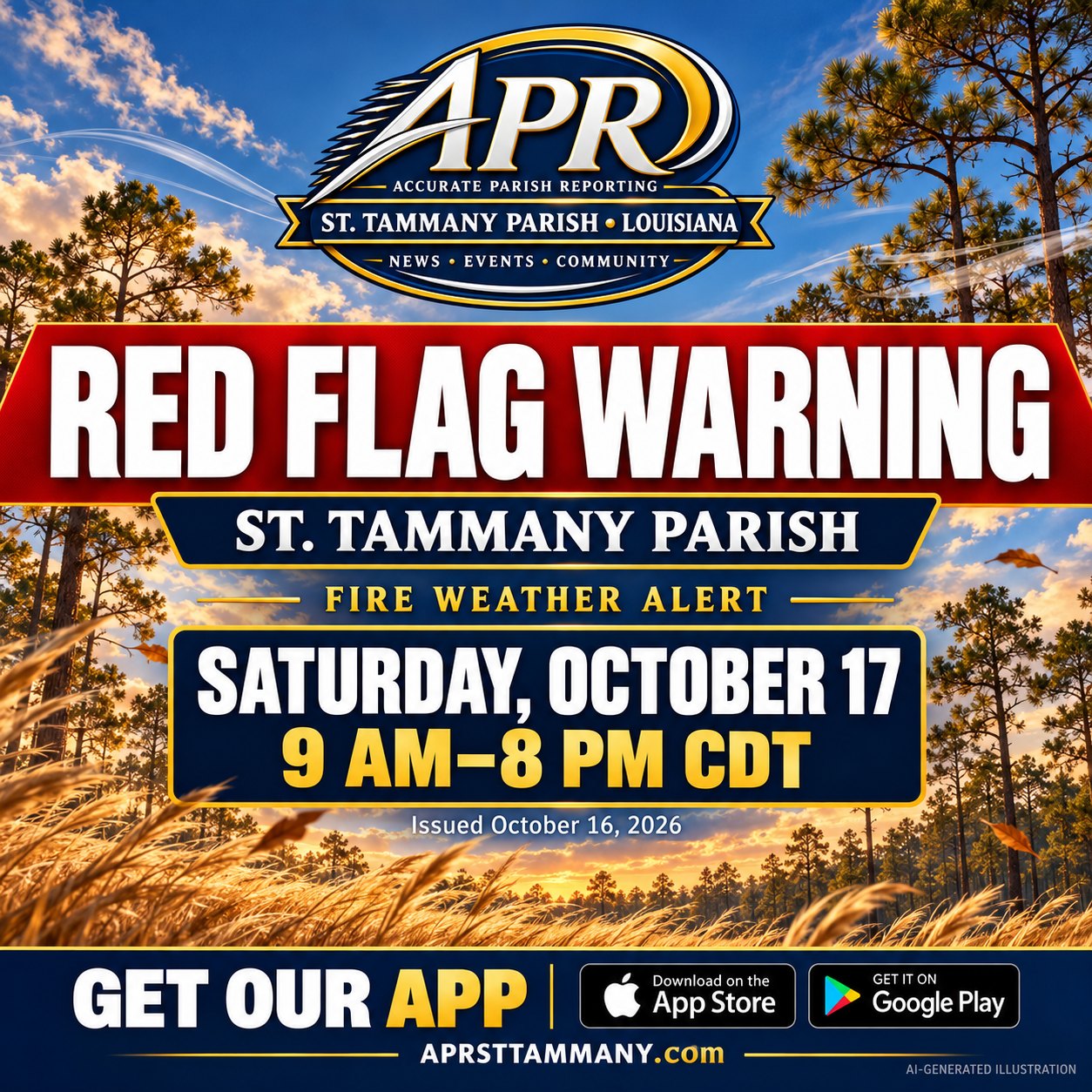 Red Flag Warning Issued for St. Tammany Saturday as Dry Air and Gusty Winds Raise Fire Danger